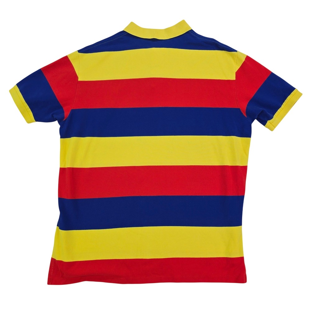 Polo Ralph Lauren Stripe Polo Shirt Mens XL Yellow Red Blue Cotton Pique Vintage - Picture 2 of 7